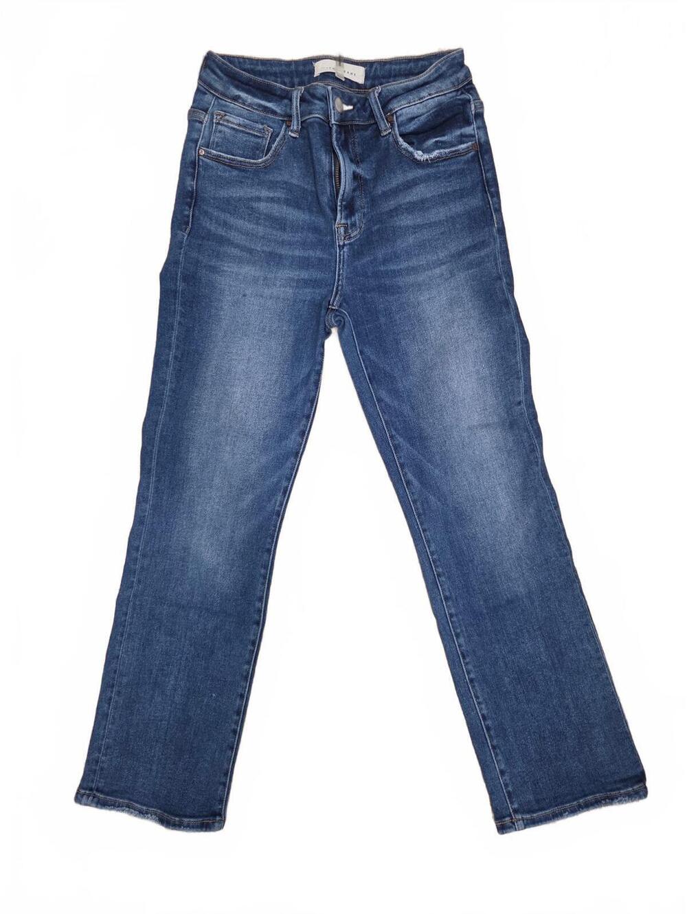 Risen Jeans Dark Wash High-Rise Raw Hem Straight Denim Jeans Womens Size 7 28